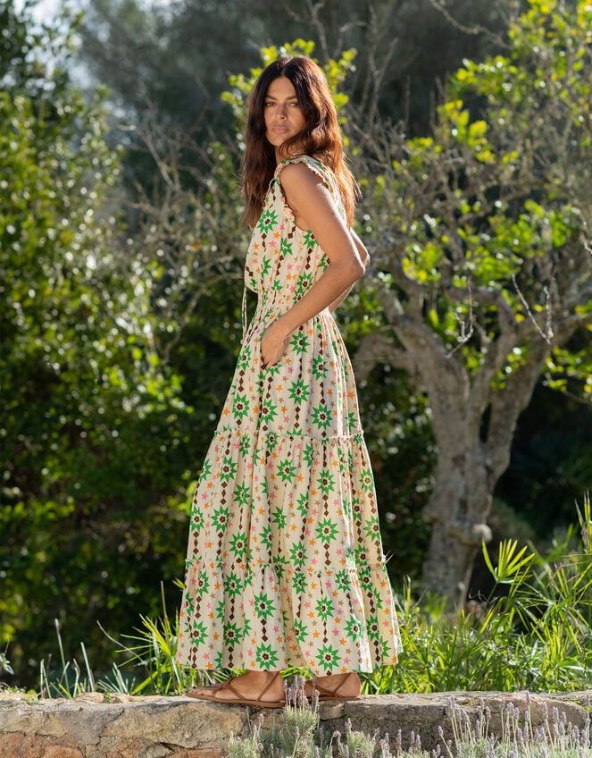 La Galeria Elefante Floral Print Midi Dress, Orange (PEACH), large