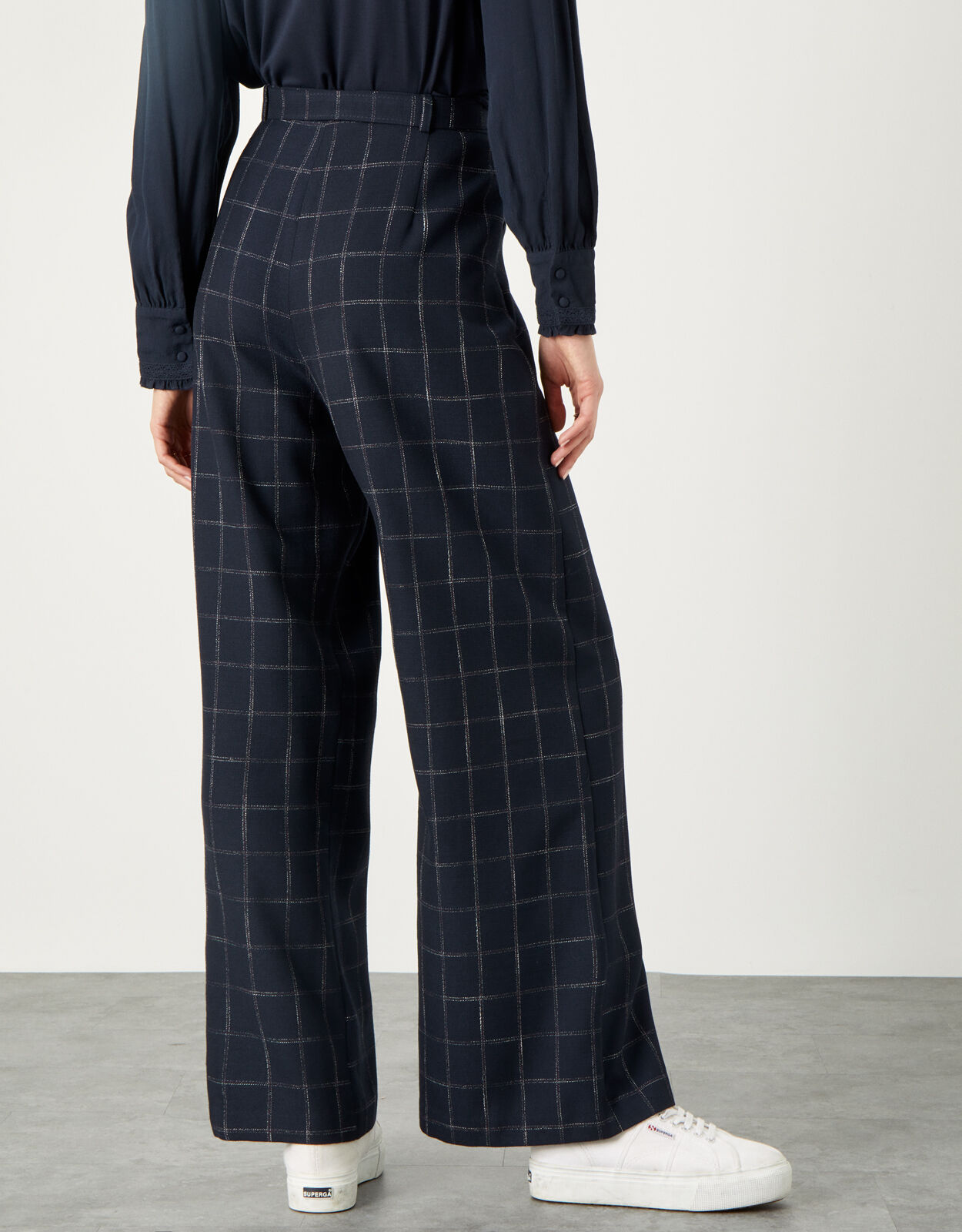 【MONSE】NAVY Vintage Plaid Trouser pants Charlie Check Belted Trousers Blue