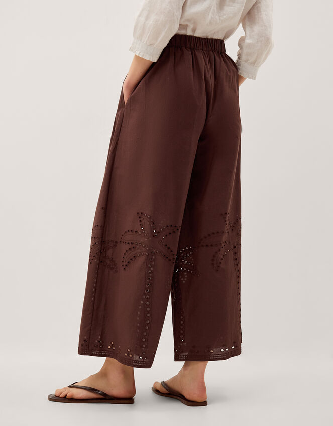 Eden Palm Cutwork Wide Leg Trousers , Brown (BROWN), large