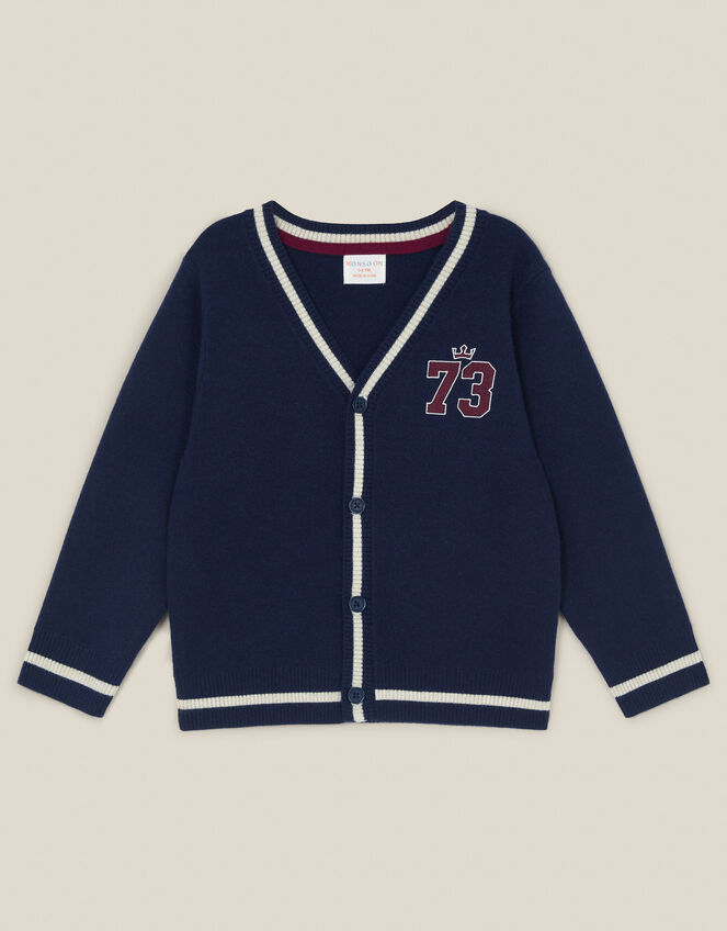 Sports Stripe V-Neck Cardigan, Blue (NAVY), large