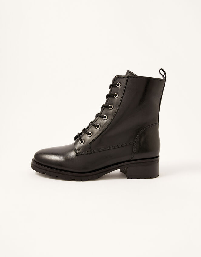 Letty Leather Lace-Up Biker Boots, Black (BLACK), large