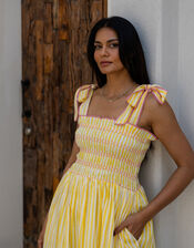 Dilli Grey Yasmin Smocked Stripe Maxi Dress, Yellow (YELLOW), large