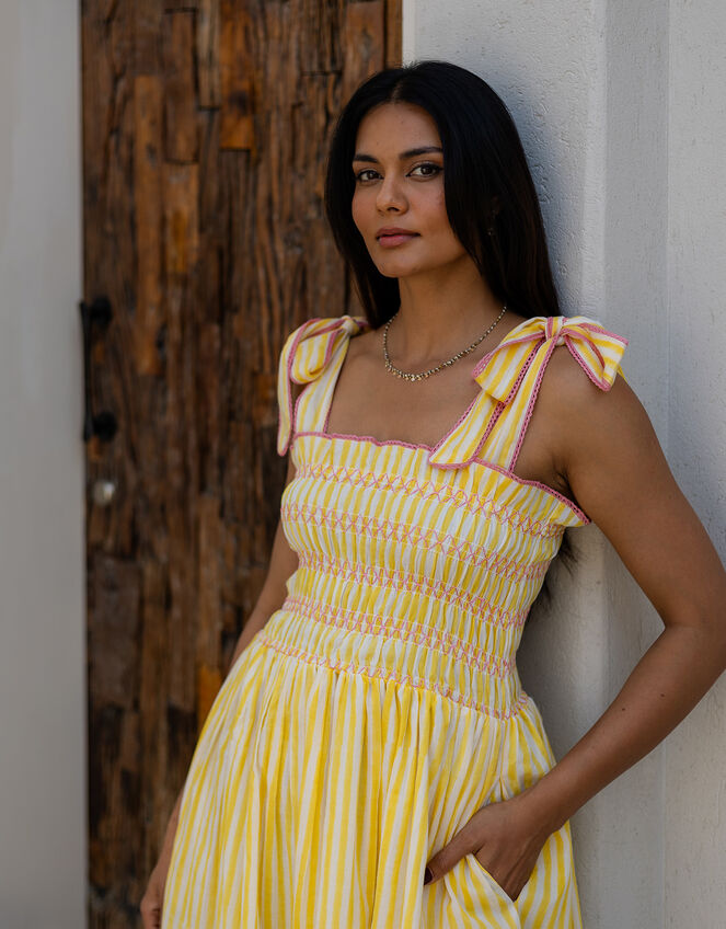 Dilli Grey Yasmin Smocked Stripe Maxi Dress, Yellow (YELLOW), large