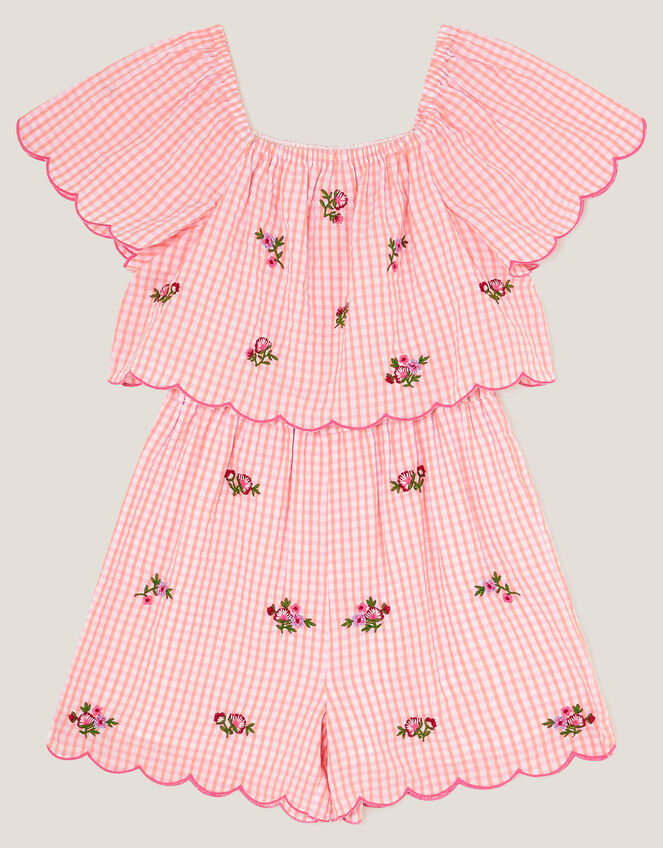 Floral Embroidered Gingham Playsuit, Pink (PINK), large