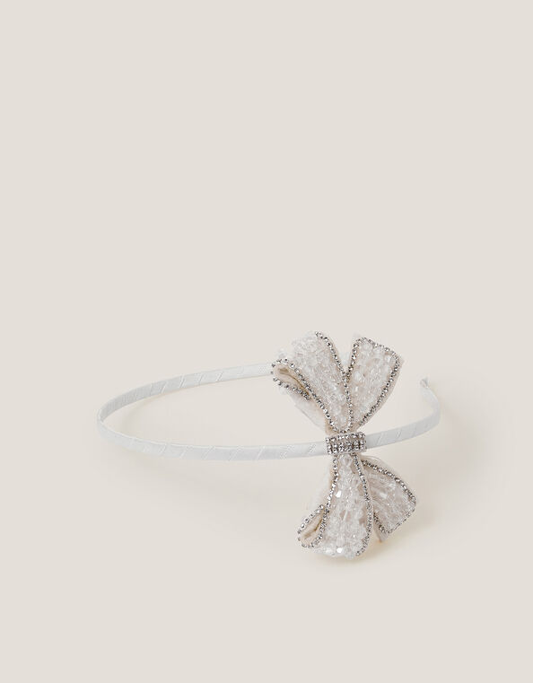 Beaded Bow Headband, Ivory (IVORY), large