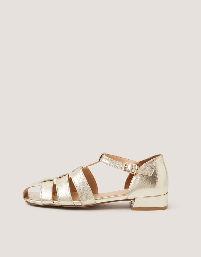 Bobbi Fisherman Leather Sandals, Gold (GOLD), large