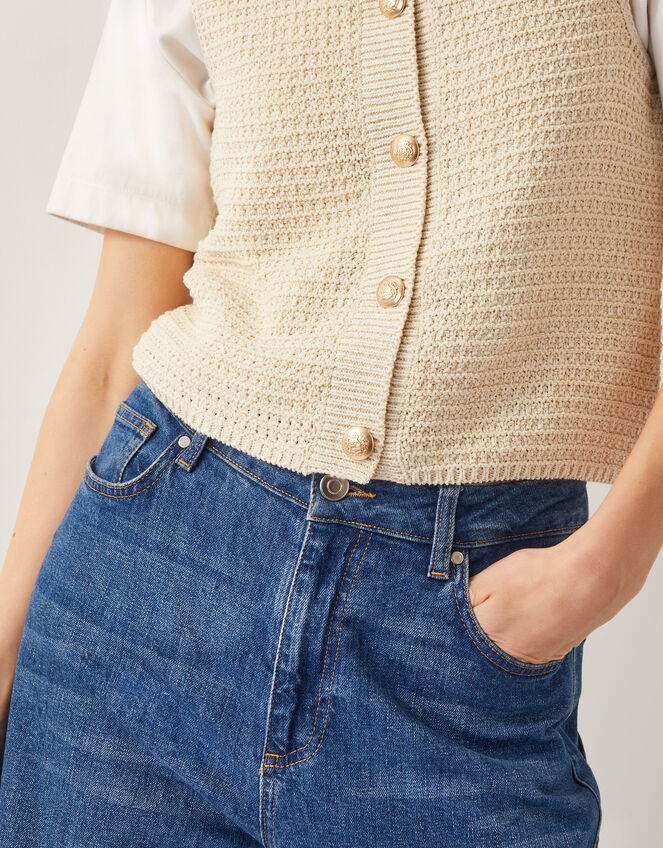 Niki Button Knit Tank Top, Camel (OATMEAL), large