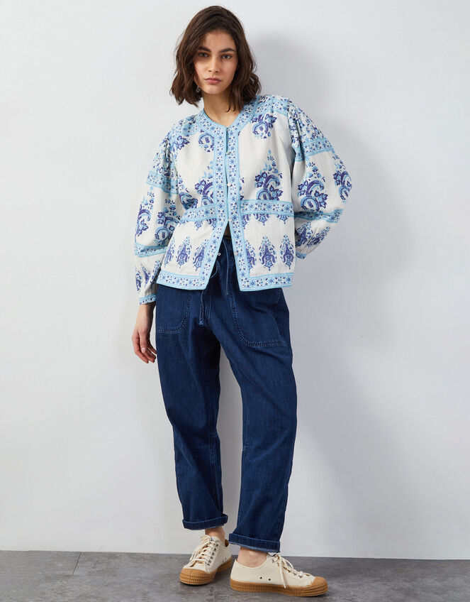 East Rita Floral Print Jacket, Blue (BLUE), large