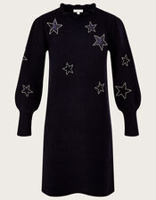 Velvet Star Knitted Dress with Recycled Polyester, Blue (NAVY), large