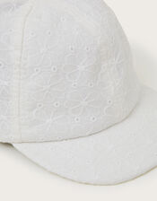 Baby Broderie Bow Cap, White (WHITE), large