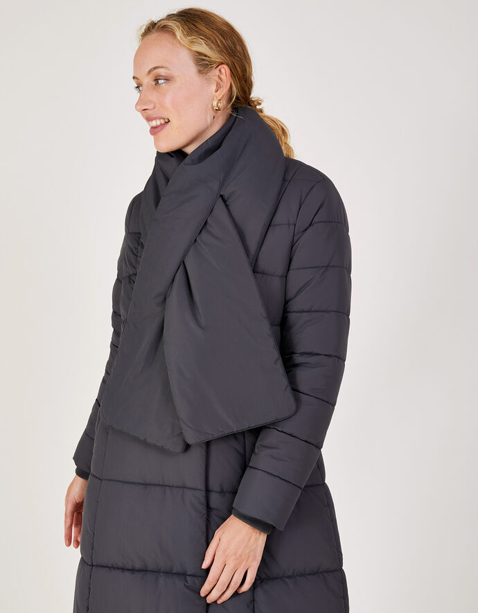 Scarlette Scarf Padded Coat with Recycled Polyester Grey