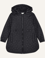 Lightweight Heart Longline Quilted Coat, Black (BLACK), large