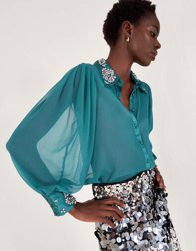 Lorenna Embellished Blouse, Teal (TEAL), large