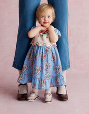 Baby Heart Print Embroidered Panel Dress, Blue (BLUE), large