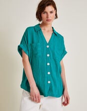 Sofia Textured Short Sleeve Shirt, Teal (TEAL), large