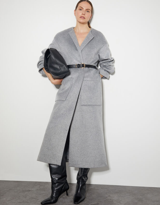 Cassie Long Belted Coat, Grey (GREY), large