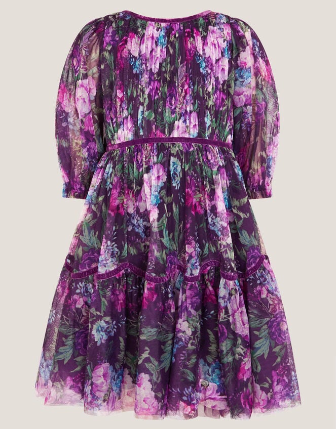 Floral Tulle Party Dress, Purple (PURPLE), large