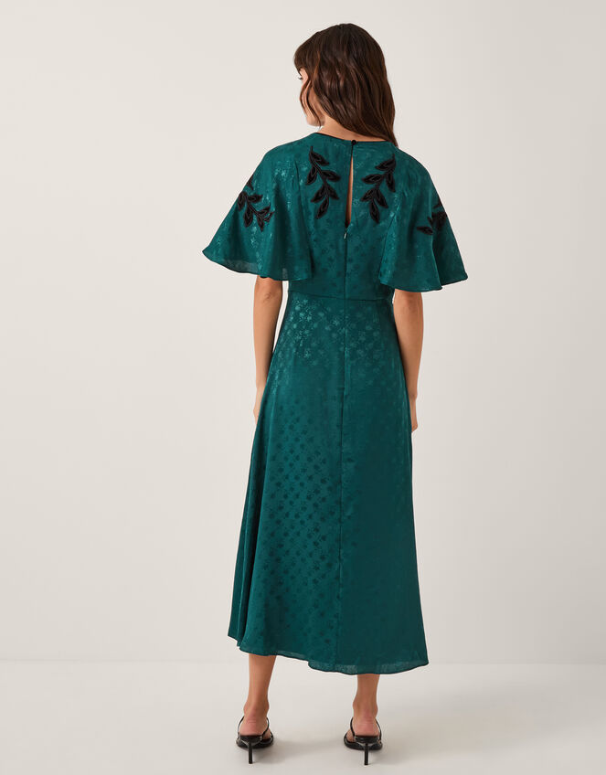 Bianca Embroidered Floral Cape Midi Dress, Green (GREEN), large