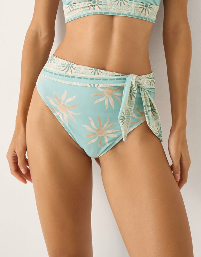 Tashie Sun Print High Waist Bikini Bottom, Blue (AQUA), large