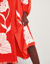 Talia Floral Applique Midi Tea Dress, Orange (CORAL), large