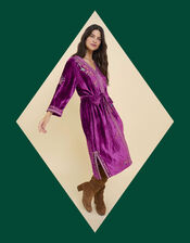 East Kora Embroidered Velvet Dress, Purple (PURPLE), large