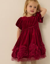 Baby Adelyn Rose Appliqu&eacute; Velvet Party Dress, Red (RED), large