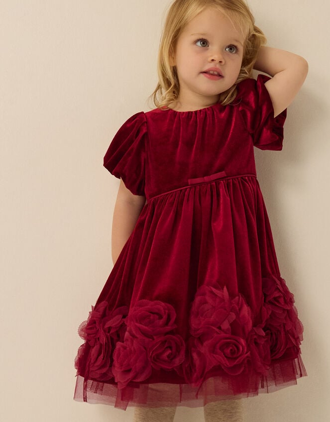 Baby Adelyn Rose Appliqu&eacute; Velvet Party Dress, Red (RED), large