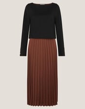 Flora Jersey Pleated Midi Dress, Brown (CHOCOLATE), large
