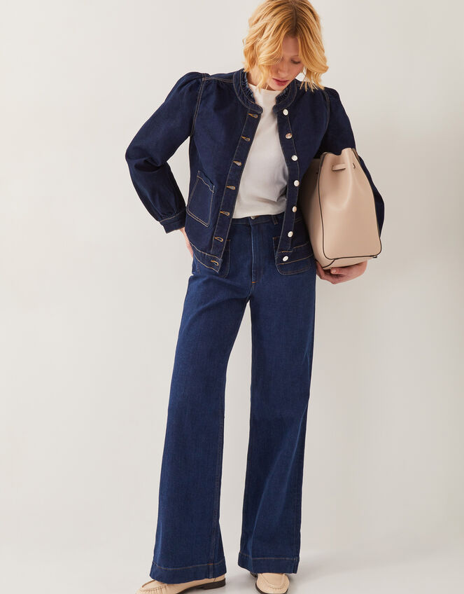 Louisa Frill Denim Jacket, Blue (INDIGO), large