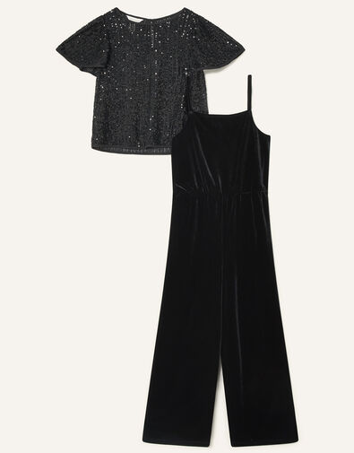 Sequin Top and Jumpsuit Set Black, Black (BLACK), large