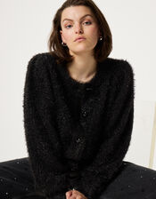 Fabienne Chapot Metallic Fluffy Cardigan, Black (BLACK), large