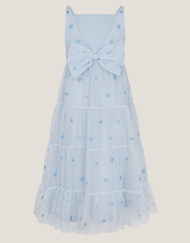 Thea Embroidered Back-Bow Tiered Dress, Blue (BLUE), large