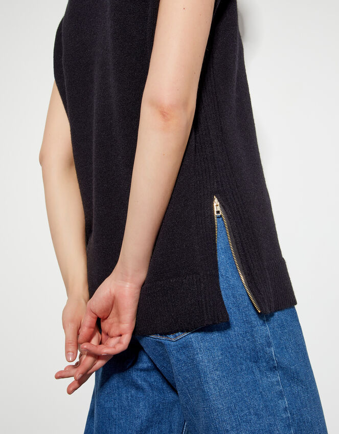 Zuri Zip Detail Knitted Vest, Black (BLACK), large