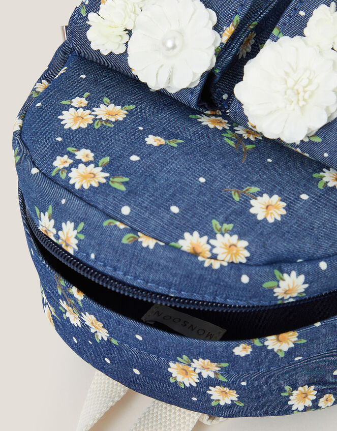 Daisy Denim Embellished Mini Backpack, , large