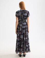 Scotch & Soda Print Gathered Maxi Dress, Blue (NAVY), large