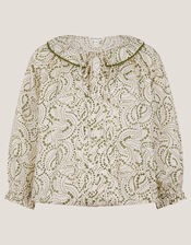 Delma Pintuck Floral Frilly Blouse, Ivory (IVORY), large