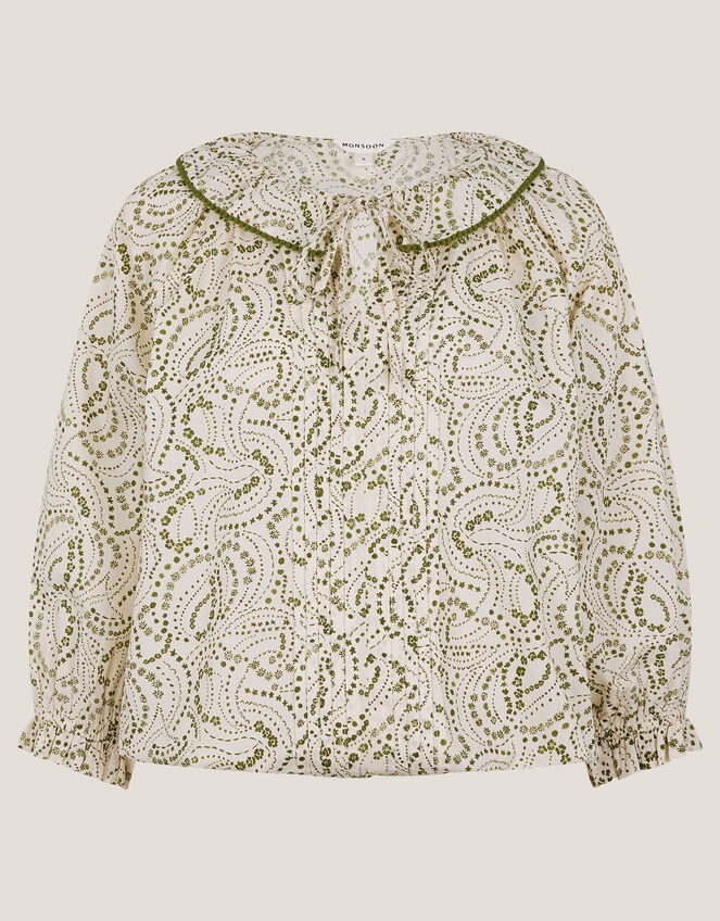 Delma Pintuck Floral Frilly Blouse, Ivory (IVORY), large