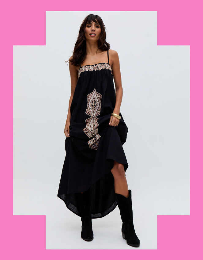 Raffya Sapphire Embroidered Maxi Dress, Blue (NAVY), large