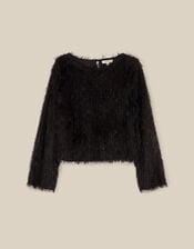 Tessa Long Sleeve Fringe Top, Black (BLACK), large