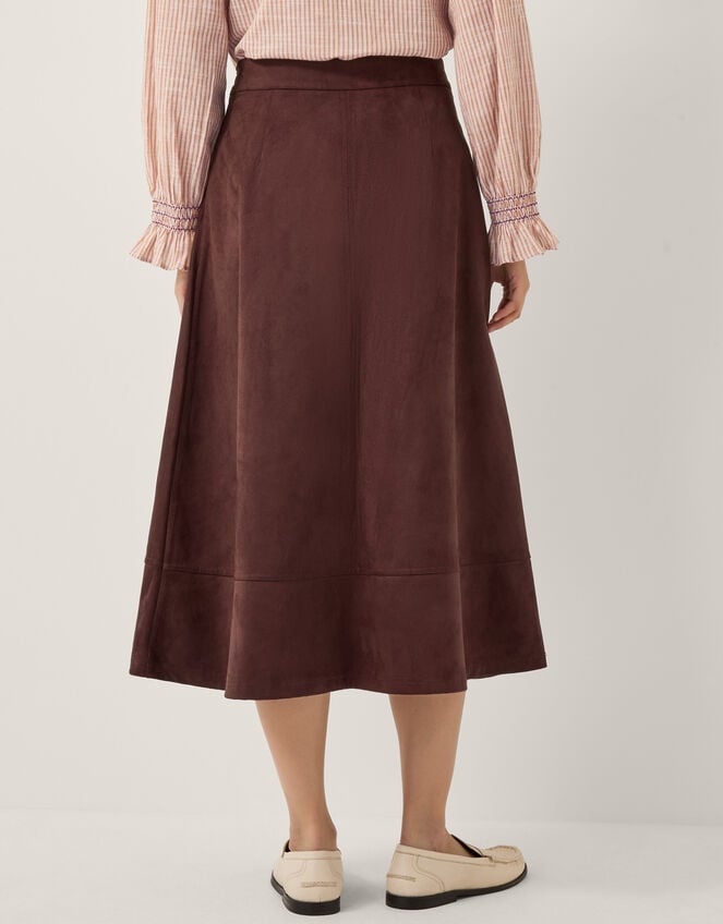 Rowan A-Line Faux Suede Midi Skirt, Brown (CHOCOLATE), large