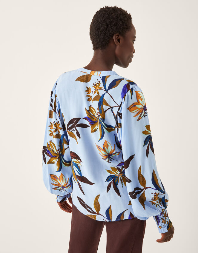 Sonya Floral Print Blouson Blouse, Blue (BLUE), large