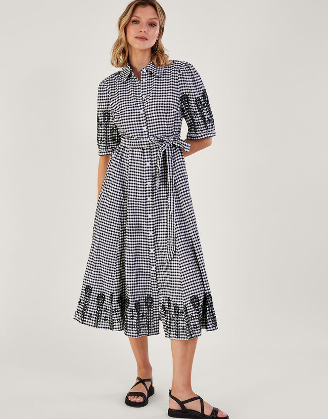 Gingham Shirt Dress, Black (BLACK), large