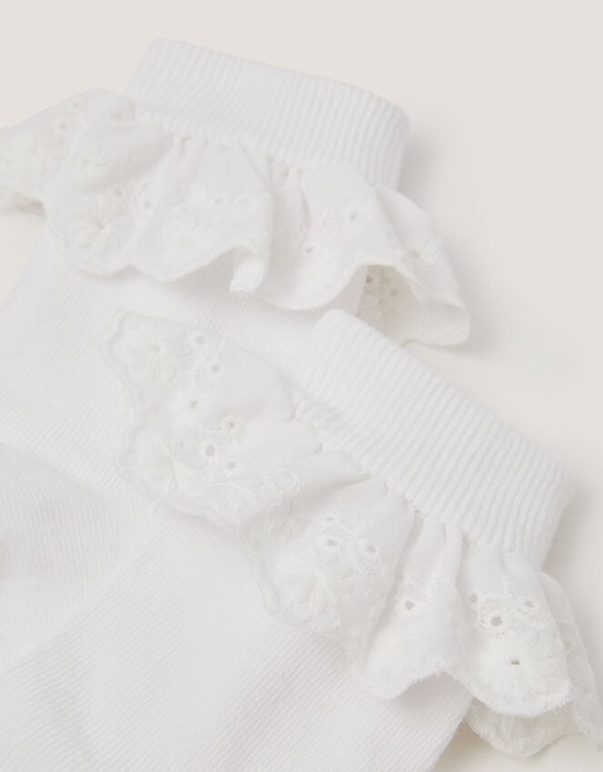 Broderie Frill Socks, White (WHITE), large