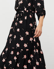 Mazi Floral Print Tiered Dress, Black (BLACK), large