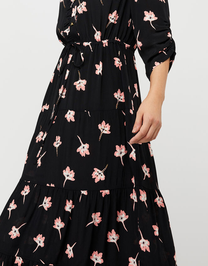 Mazi Floral Print Tiered Dress, Black (BLACK), large