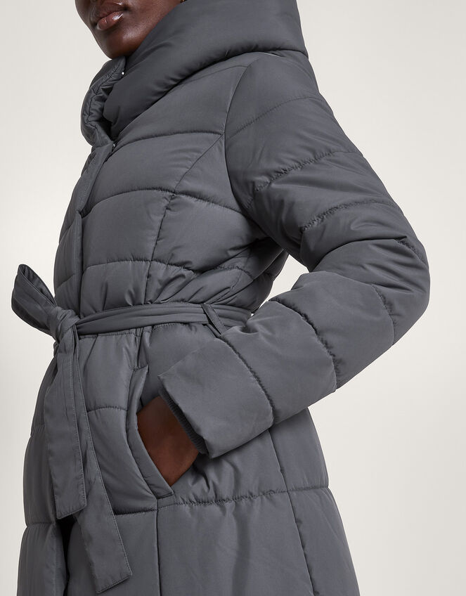 Flossy Funnel Hood Maxi Padded Coat Grey