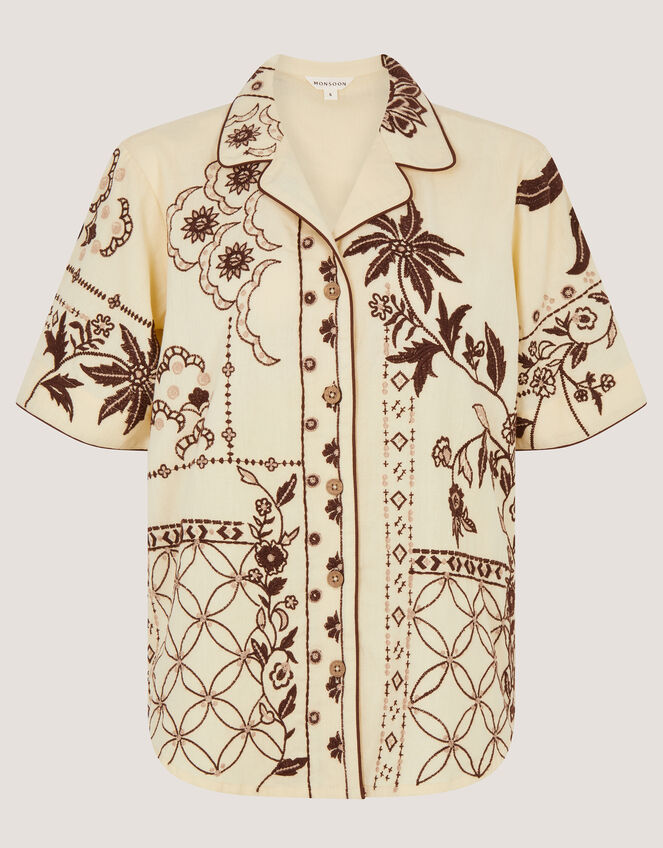 Carly Tropical Embroidered Shirt Ivory