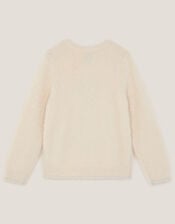 Bear Embellished Fuzzy Jumper, Ivory (IVORY), large