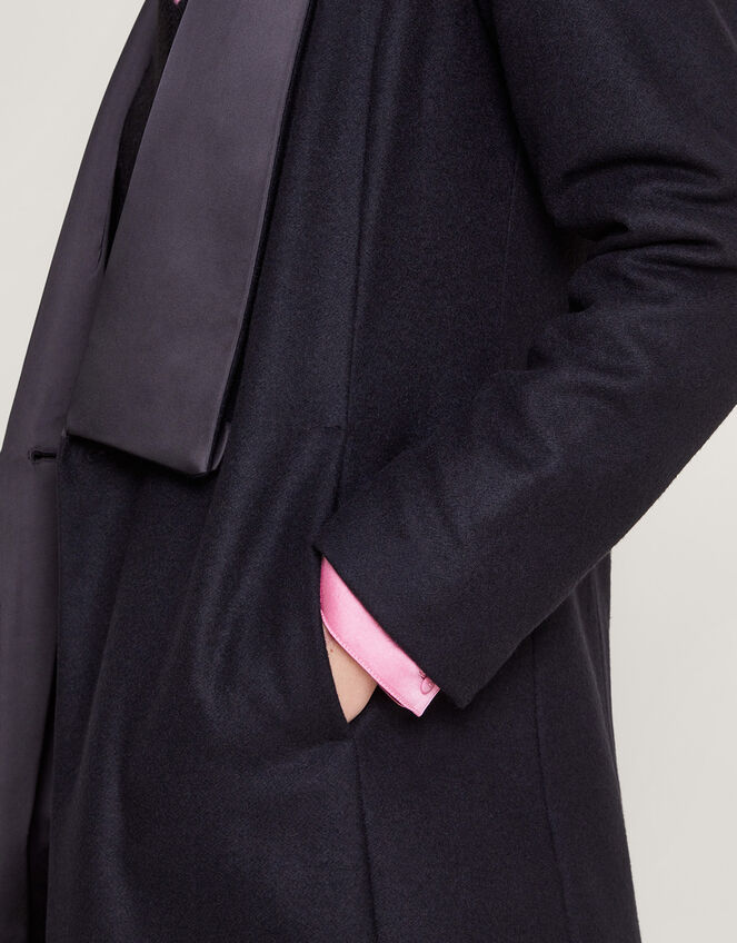Tallulah Wool-Rich Long Tuxedo Coat , Black (BLACK), large