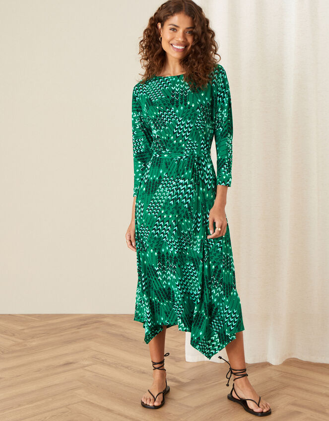 Angeline Arrow Print Hanky Hem Dress, Green (GREEN), large
